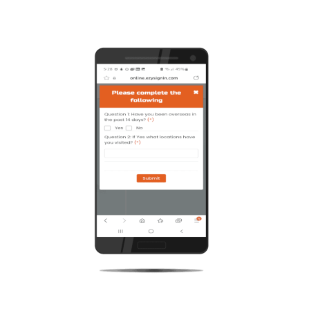 Visitor Questionnaire on Mobile sign in app